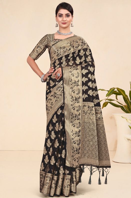 Black Saree in Pure Viscose