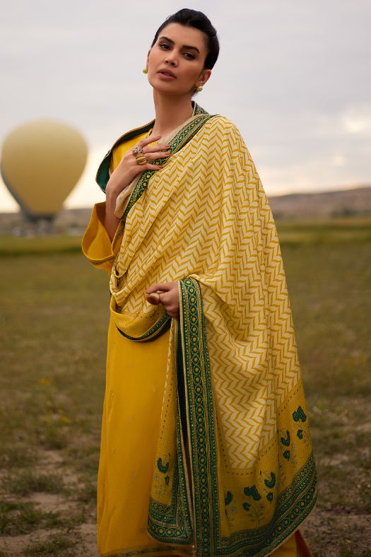 Yellow Meenakari Silk Woven Suit set