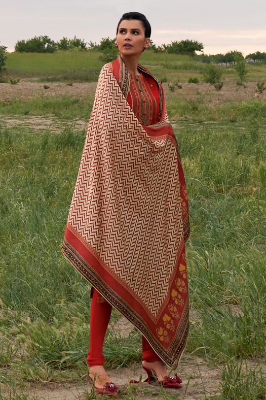 Deep Red Muslin Silk Digital Printed Salwar Kameez Set