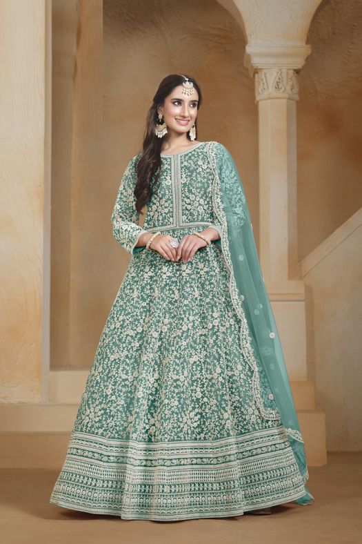 Mint Green Net Heavy Embroidered Anarkali Suit