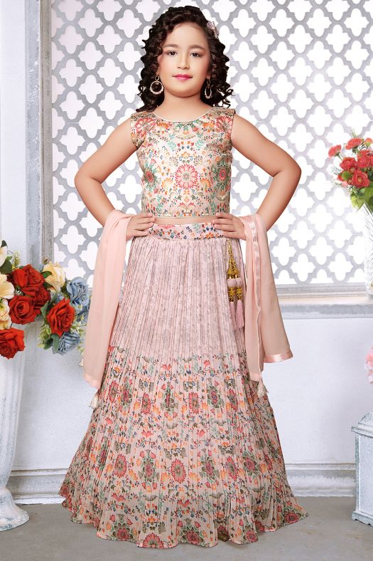 Pale Pink Printed Georgette Lehenga Set