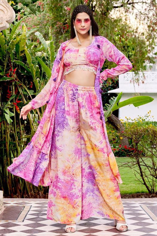 Purple Multicolor Printed Georgette Co-ord Set