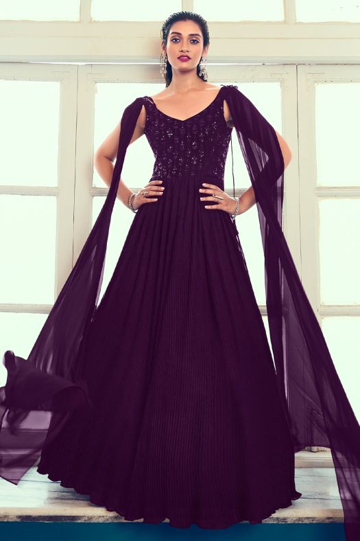 Purple Georgette Indowestern Gown
