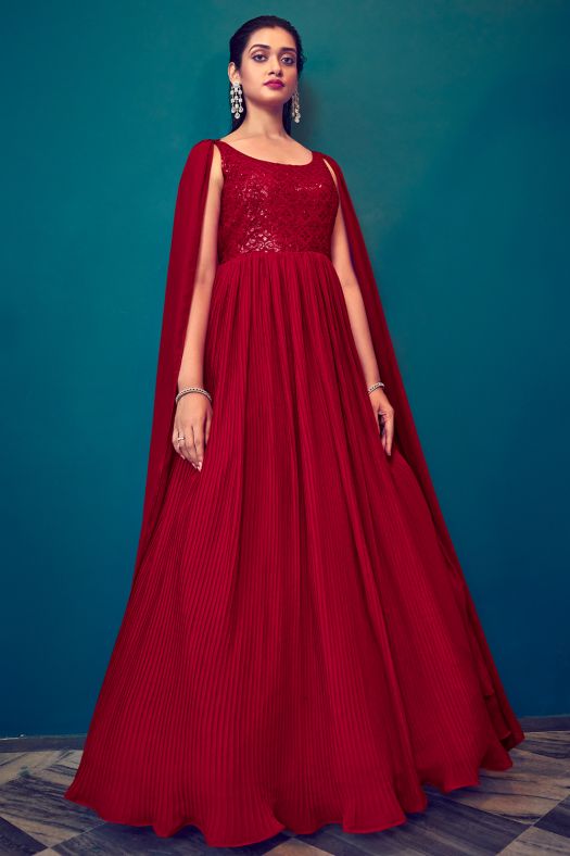 Red Georgette Indowestern Gown