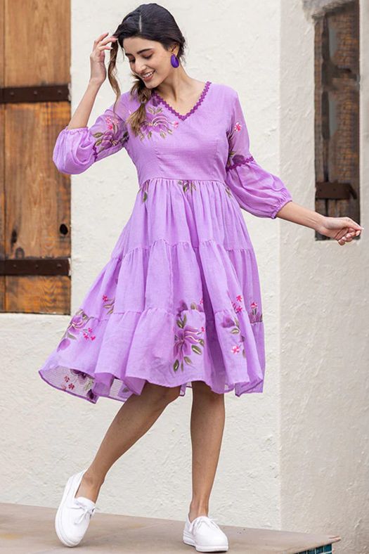 Purple Printed Cotton Dress