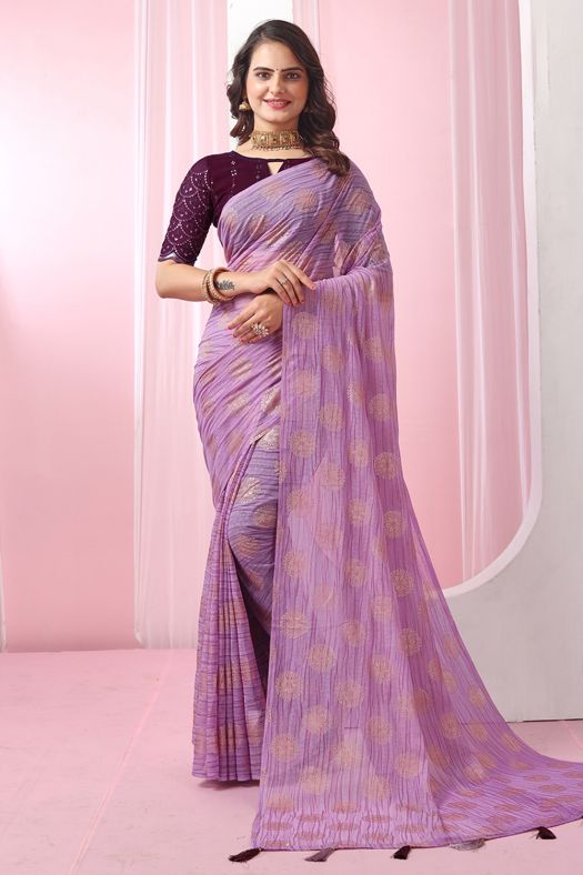 Purple Georgette Foil Print Saree  
