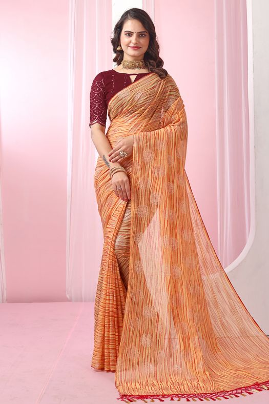 Orange Georgette Foil Print Saree  