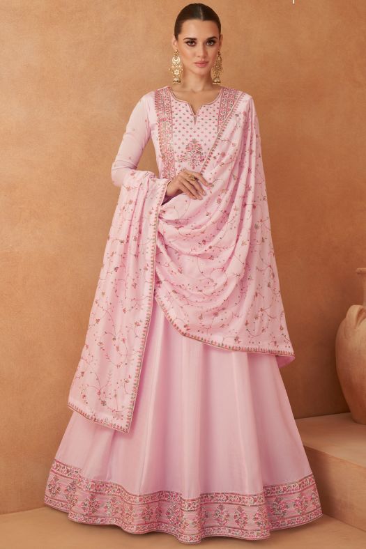 Baby Pink Silk Anarkali Kameez 