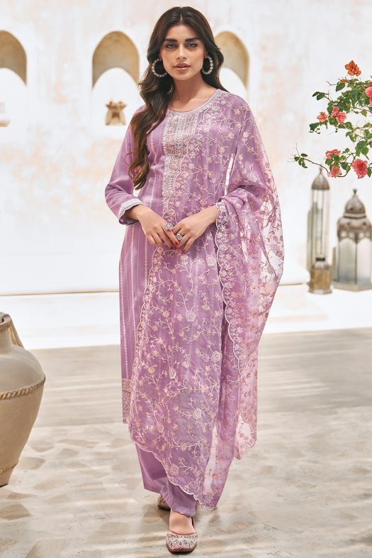 Pastel Purple Silk Pakistani Suit
