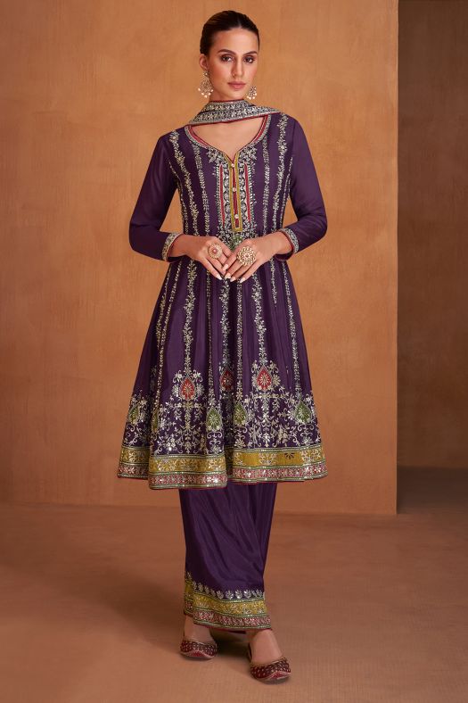 Violet Chinnon Embroidered Suit Set