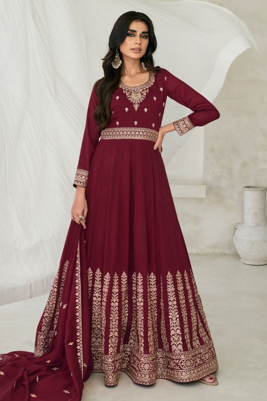 Maroon Silk Anarkali Suit
