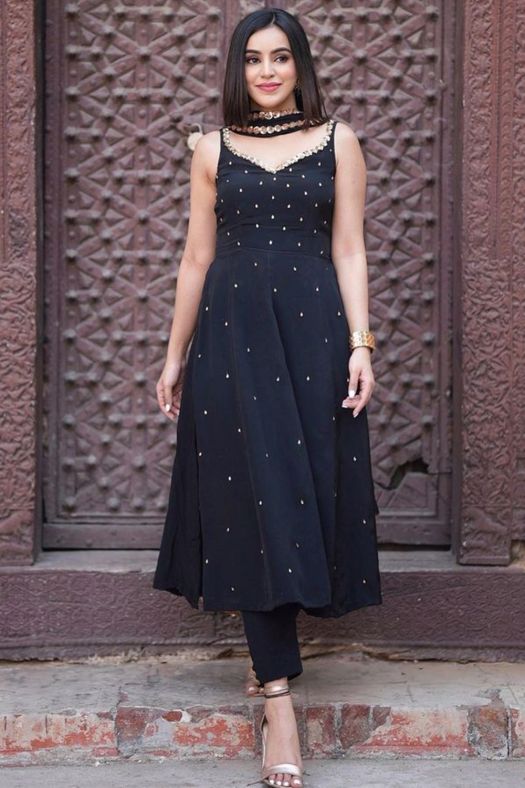 Dark Blue Sleeveless Georgette Suit