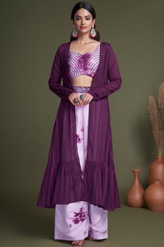 Dark Purple Indowestern Set With Stylish Koti