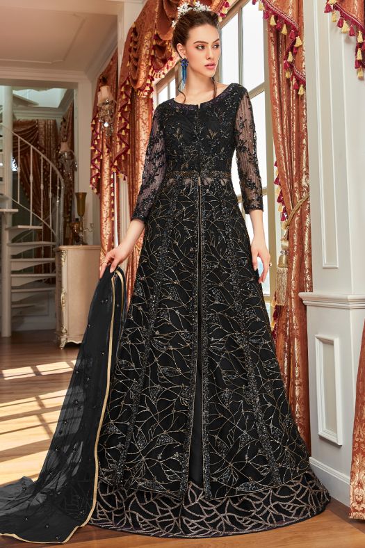 Black Embroidered Long Lehenga Choli