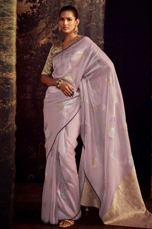 Light Mauve Embroidered Fancy Fabric Silk Saree