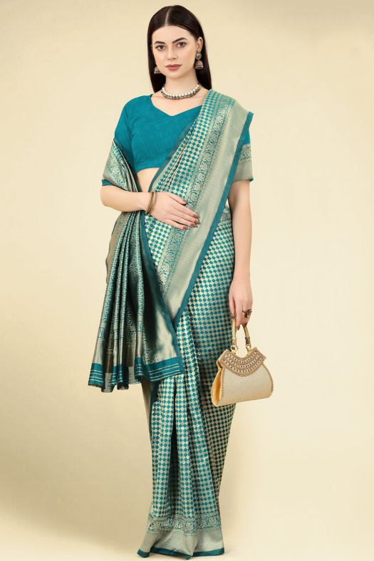 Teal Green Jacquard Saree