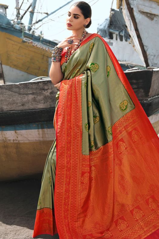 Sage Green Woven Silk Saree
