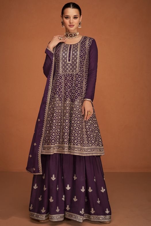Dark Purple Chinnon Sharara Suit 
