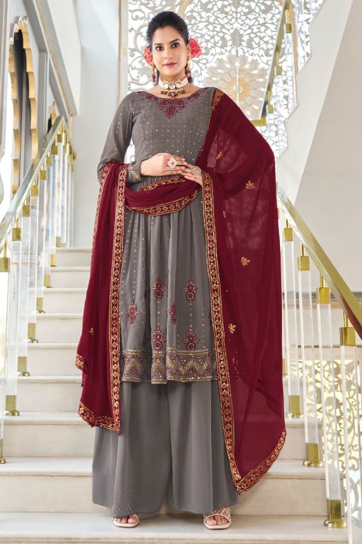 Grey Sharara Style Georgette Salwar Suit