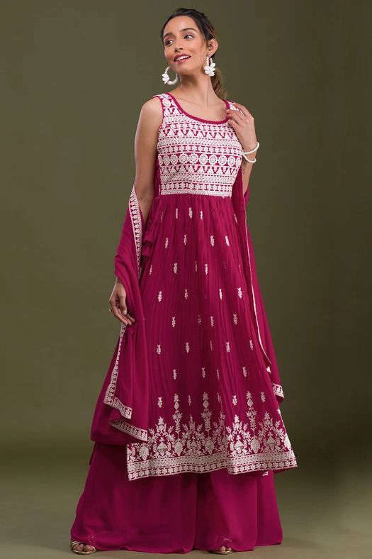 Ruby Pink Palazzo Suit in Georgette