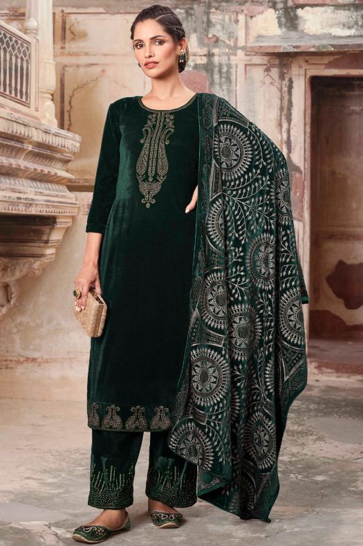 Dark Green Velvet Suit Set