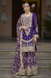 Dark Purple Multi Print Silk Embroidered Sharara Suit