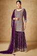 Purple Zari Work Chinon Sharara Suit Set