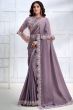 Lavender Embroidered Satin Saree