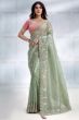 Spring Green Embroidered Satin Saree