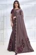 Taupe Mauve Sequence Embroidered Satin Silk Saree