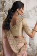 Pastel Pink Heavy Embroidered Satin Saree With Embelishment