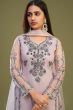 Pastel Pink Kurti Pant Set in Banglori Silk With Floral Embroidery