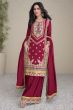 Scarlet Red With Multicolor Thread Work Embroidered Silk Sharara Suit