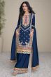Navy Blue With Multicolor Thread Work Embroidered Silk Sharara Suit