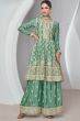 Teal Green Embroidered Silk Sharara Suit