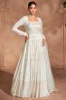 White Chikankari Embroidered Silk Anarkali Suit