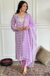 Lavender Silk Trouser Suit With Organza Dupatta