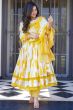 Yellow Printed Cotton Angrakha Suit