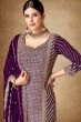 Purple Zari Work Chinon Sharara Suit Set