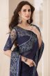 Silver Chiffon Indigo Blue Zari Embroidered Saree