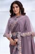 Lavender Embroidered Satin Saree