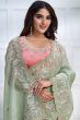Spring Green Embroidered Satin Saree