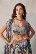 Blue Chinon Printed Lehenga Set