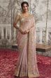 Pastel Pink Heavy Embroidered Satin Saree With Embelishment