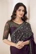 Wine Sartin Chiffon Silk Embroidered Saree