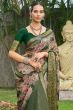 Dusty Peach Printed Silk Saree With Green Border