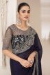 Indigo Blue Georgette Zari Embroidered Saree