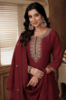 Maroon Embroidered Anarkali Trouser Suit