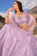 Pastel Violet Heavy Net Lehenga Choli With Mirror Work
