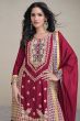 Scarlet Red With Multicolor Thread Work Embroidered Silk Sharara Suit